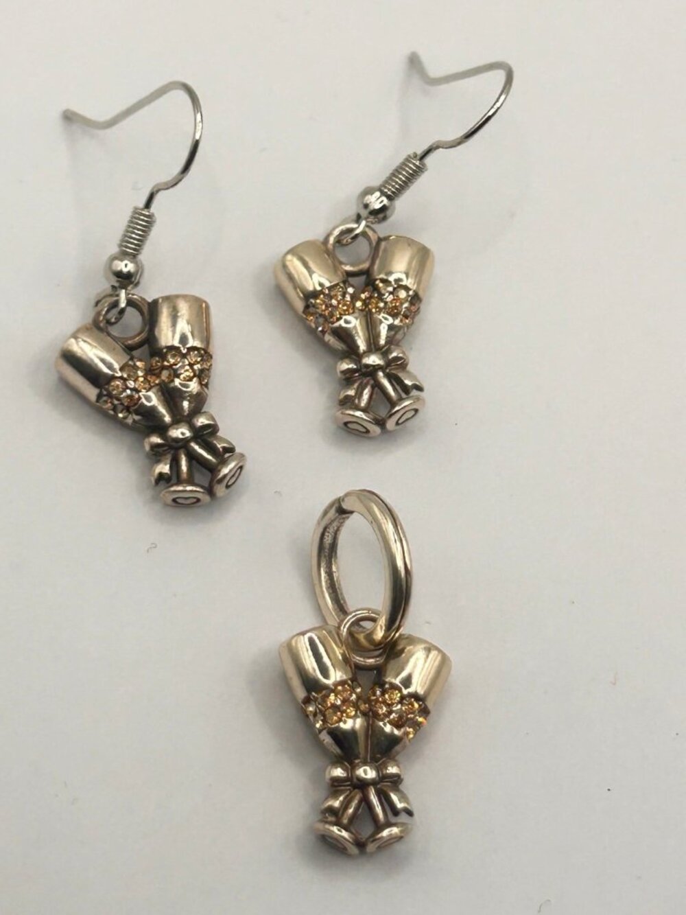 Brighton Clink Charm Champagne glasses wire custom earrings and charm NWOT